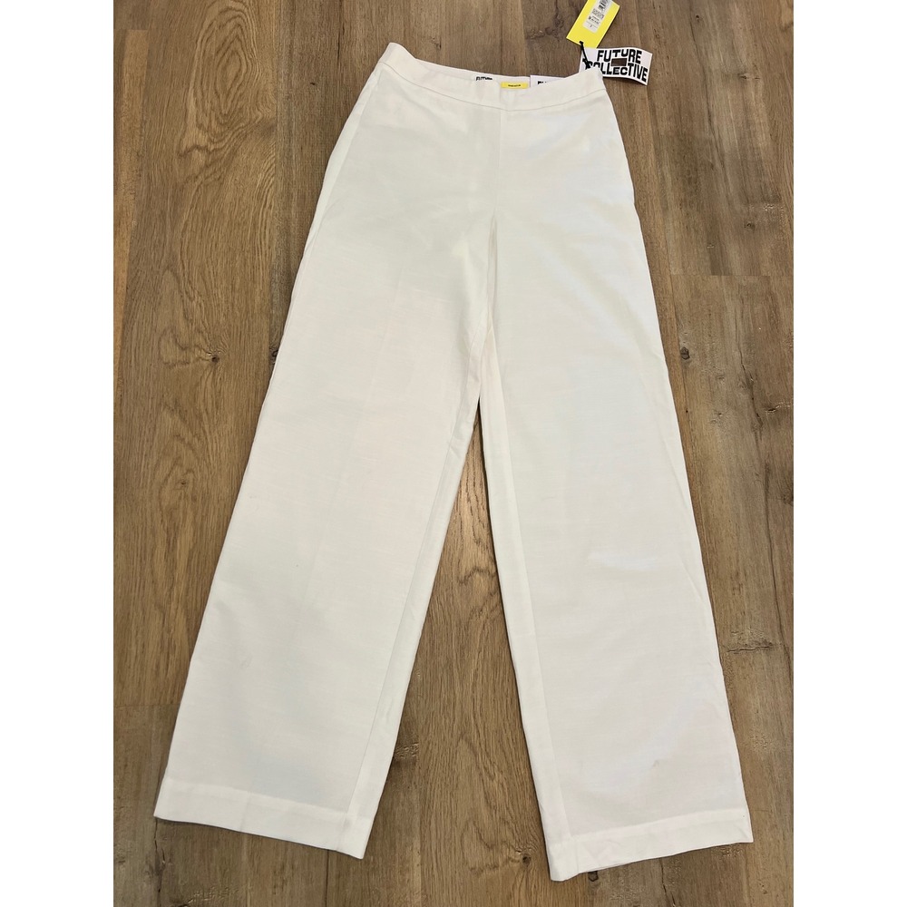Future Collective Jenee Naylor White High Rise Straight Leg Trousers Size 2 NWT
